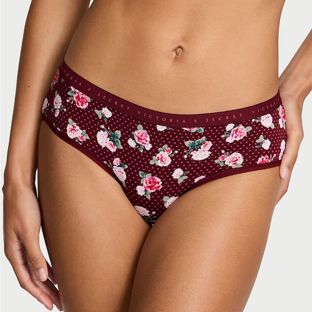 NWT 2 Victoria’s Secret Stretch Cotton Hiphugger Panty Lipstick Red Floral M - Picture 4 of 11